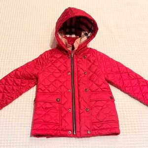 Burberry Kids Red Quilted Pea Coat